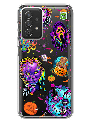 Samsung Galaxy A72 Cute Halloween Spooky Horror Scary Neon Characters Hybrid Protective Phone Case Cover