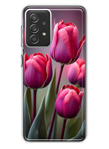 Samsung Galaxy A72 Pink Tulip Flowers Floral Hybrid Protective Phone Case Cover