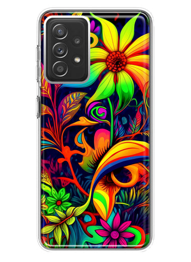 Samsung Galaxy A72 Neon Rainbow Psychedelic Trippy Hippie Daisy Flowers Hybrid Protective Phone Case Cover