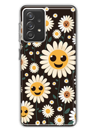 Samsung Galaxy A72 Cute Smiley Face White Daisies Double Layer Phone Case Cover