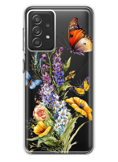 Samsung Galaxy A72 Yellow Purple Spring Flowers Butterflies Floral Hybrid Protective Phone Case Cover