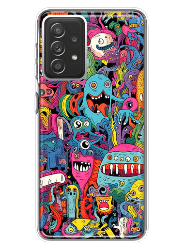 Samsung Galaxy A72 Psychedelic Trippy Happy Aliens Characters Hybrid Protective Phone Case Cover