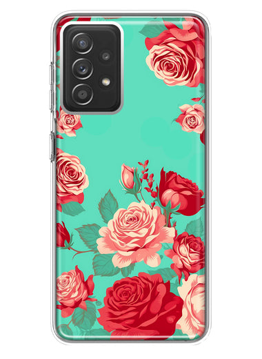 Samsung Galaxy A72 Turquoise Teal Vintage Pastel Pink Red Roses Double Layer Phone Case Cover