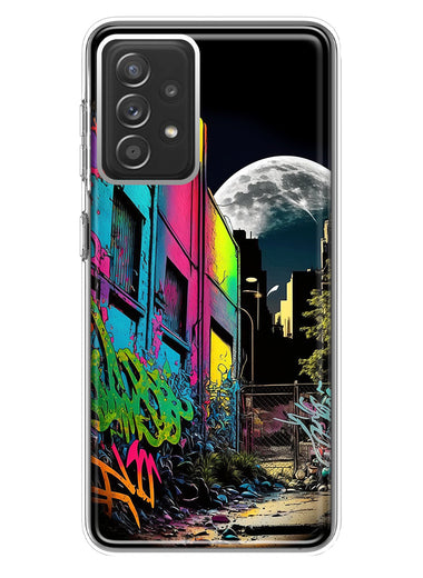 Samsung Galaxy A72 Urban City Full Moon Graffiti Painting Art Hybrid Protective Phone Case Cover