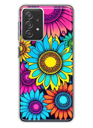 Samsung Galaxy A72 Vintage Colorful Abstract Sunflowers Floral Double Layer Phone Case Cover