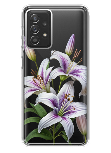 Samsung Galaxy A72 White Lavender Lily Purple Flowers Floral Hybrid Protective Phone Case Cover