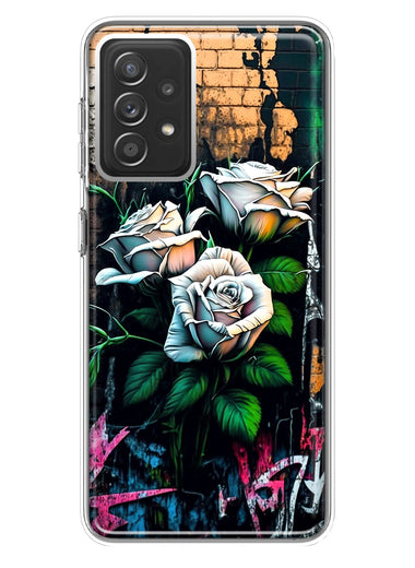Samsung Galaxy A72 White Roses Graffiti Wall Art Painting Hybrid Protective Phone Case Cover