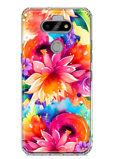 LG Aristo 5 Watercolor Paint Summer Rainbow Flowers Bouquet Bloom Floral Hybrid Protective Phone Case Cover