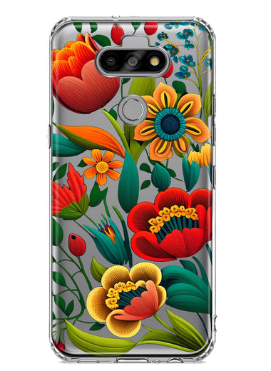 LG Aristo 5 Colorful Red Orange Folk Style Floral Vibrant Spring Flowers Hybrid Protective Phone Case Cover