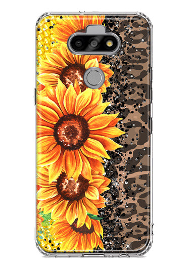 LG Aristo 5 Yellow Summer Sunflowers Brown Leopard Honeycomb Hybrid Protective Phone Case Cover