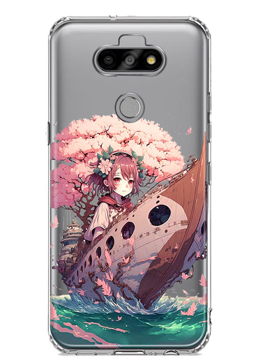 LG Aristo 5 Kawaii Manga Pink Cherry Blossom Japanese Girl Boat Hybrid Protective Phone Case Cover