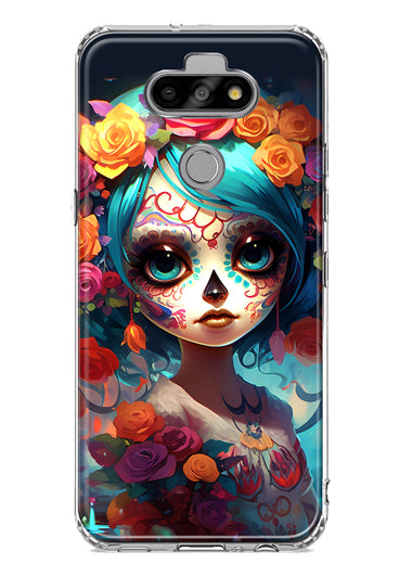 LG Aristo 5 Halloween Spooky Colorful Day of the Dead Skull Girl Hybrid Protective Phone Case Cover