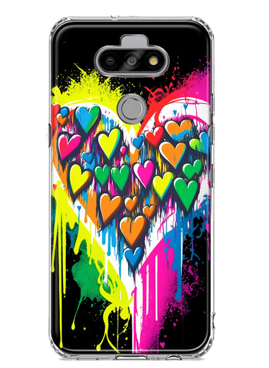 LG Aristo 5 Colorful Rainbow Hearts Love Graffiti Painting Hybrid Protective Phone Case Cover