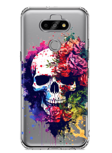 LG Aristo 5 Fantasy Skull Red Purple Roses Hybrid Protective Phone Case Cover