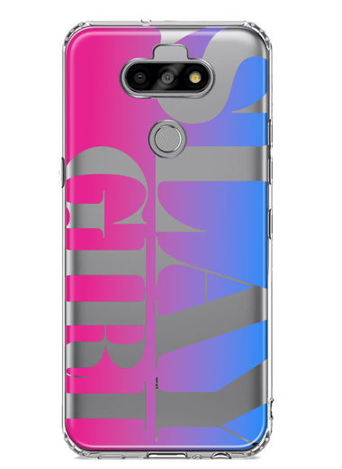 LG Aristo 5 Pink Blue Clear Funny Text Quote Slay Girl Hybrid Protective Phone Case Cover