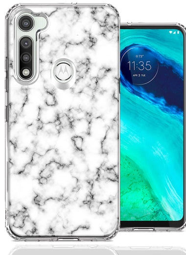 Motorola Moto G Fast White Grey Marble Design Double Layer Phone Case Cover