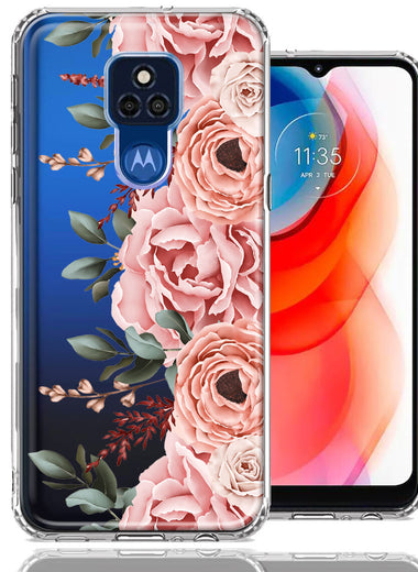For Motorola Moto G Play 2021 Blush Pink Peach Spring Flowers Peony Rose Phone Case Cover