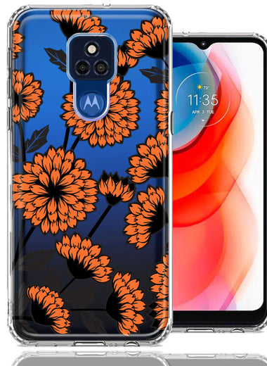 Motorola Moto G Play 2021 Orange Chrysanthemum Flowers Design Double Layer Phone Case Cover
