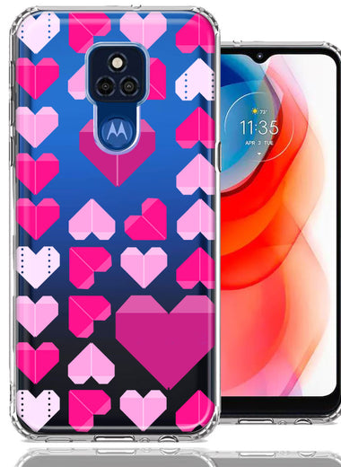Motorola Moto G Play 2021 Pink Purple Origami Valentine's Day Polkadot Hearts Design Double Layer Phone Case Cover