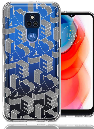Motorola Moto G Play 2021 3D Love Letters Hearts Valentine's Day Double Layer Phone Case Cover
