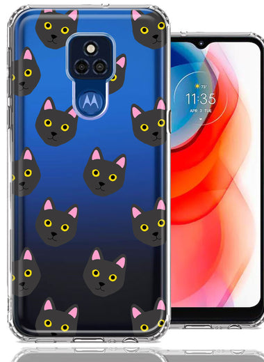 Motorola Moto G Play 2021 Black Cat Polkadots Design Double Layer Phone Case Cover