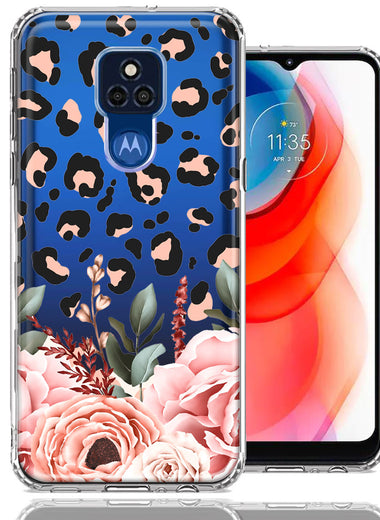 For Motorola Moto G Play 2021 Classy Blush Peach Peony Rose Flowers Leopard Phone Case Cover