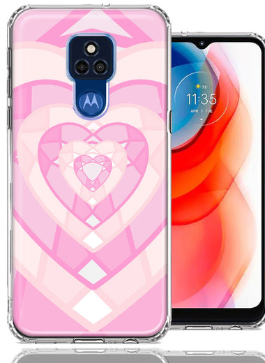 Motorola Moto G Play 2021 Pink Gem Hearts Design Double Layer Phone Case Cover