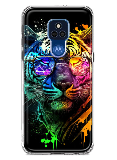Motorola Moto G Play 2021 Neon Rainbow Swag Tiger Hybrid Protective Phone Case Cover