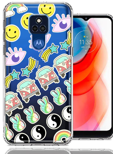 Motorola Moto G Play 2021 70's Yin Yang Hippie Happy Peace Stars Design Double Layer Phone Case Cover