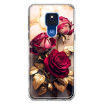 Motorola Moto G Play 2021 Romantic Elegant Gold Marble Red Roses Double Layer Phone Case Cover