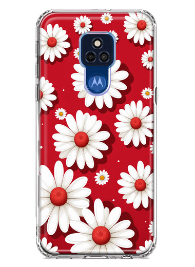 Motorola Moto G Play 2021 Cute White Red Daisies Polkadots Double Layer Phone Case Cover