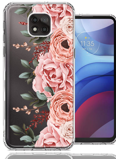 For Motorola Moto G Power 2021 Blush Pink Peach Spring Flowers Peony Rose Phone Case Cover