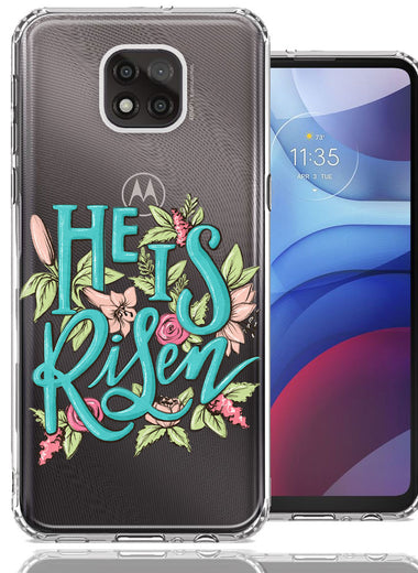 Motorola Moto G Power 2021 He Is Risen Text Easter Jesus Christian Flowers Double Layer Phone Case Cover