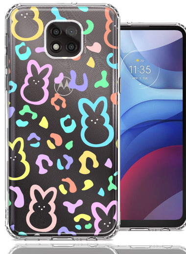 Motorola Moto G Power 2021 Leopard Easter Bunny Candy Colorful Rainbow Double Layer Phone Case Cover