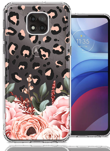For Motorola Moto G Power 2021 Classy Blush Peach Peony Rose Flowers Leopard Phone Case Cover