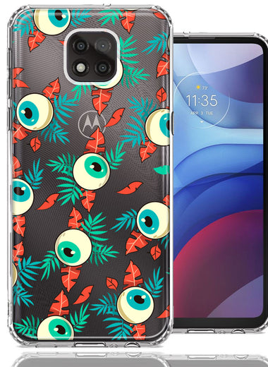 Motorola Moto G Power 2021 Halloween Creepy Tropical Eyeballs Design Double Layer Phone Case Cover