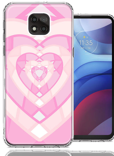Motorola Moto G Power 2021 Pink Gem Hearts Design Double Layer Phone Case Cover