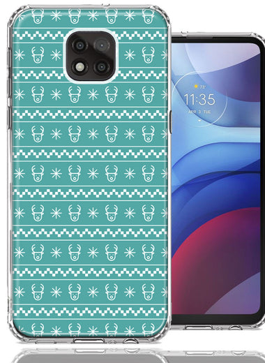 Motorola Moto G Power 2021 Teal Christmas Reindeer Pattern Design Double Layer Phone Case Cover