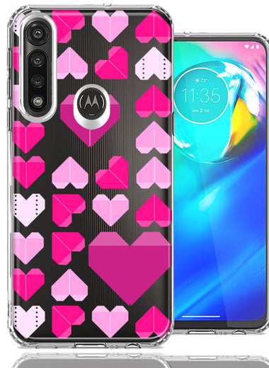 Motorola Moto G Power Pink Purple Origami Valentine's Day Polkadot Hearts Design Double Layer Phone Case Cover