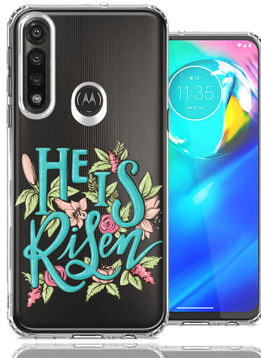 Motorola Moto G Power He Is Risen Text Easter Jesus Christian Flowers Double Layer Phone Case Cover