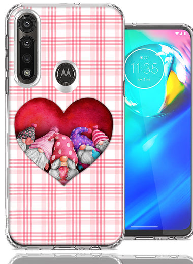 Motorola Moto G Power Valentine's Day Garden Gnomes Heart Love Pink Plaid Double Layer Phone Case Cover