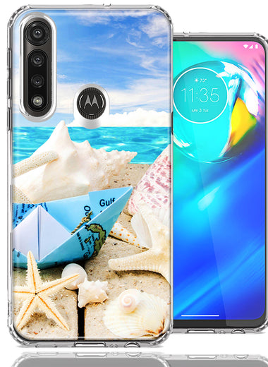 Motorola G Power Beach Paper Boat Design Double Layer Phone Case Cover
