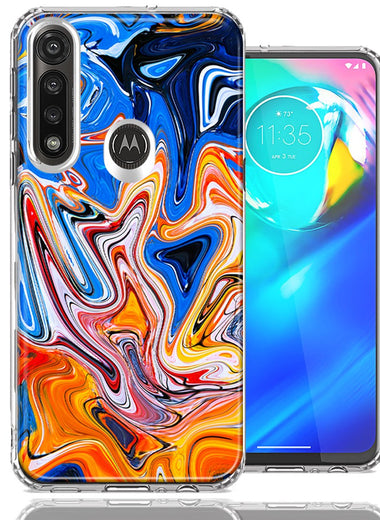 Motorola Moto G Power Blue Orange Abstract Design Double Layer Phone Case Cover