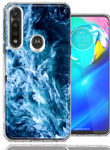 Motorola Moto G Power Deep Blue Ocean Waves Design Double Layer Phone Case Cover
