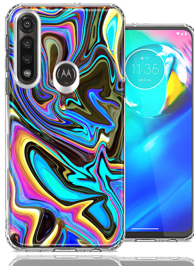 Motorola G Power Blue Paint Swirl Design Double Layer Phone Case Cover