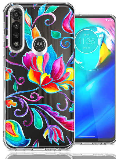 For Motorola Moto G Power 2020 Bright Colors Rainbow Water Lilly Floral Phone Case Cover