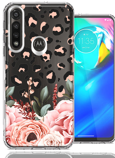 For Motorola Moto G Power 2020 Classy Blush Peach Peony Rose Flowers Leopard Phone Case Cover
