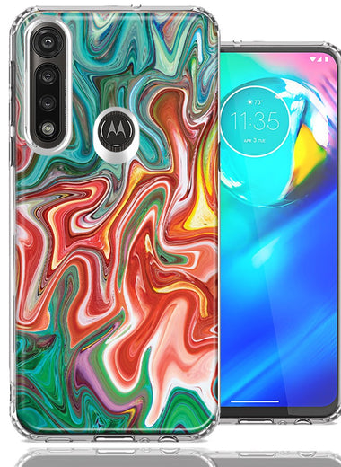 Motorola Moto G Power Green Pink Abstract Design Double Layer Phone Case Cover