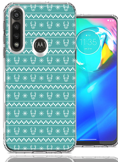 Motorola Moto G Power Teal Christmas Reindeer Pattern Design Double Layer Phone Case Cover