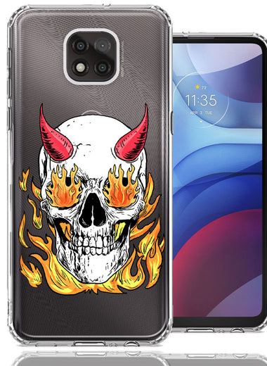 Motorola Moto G Power 2021 Flamming Devil Skull Design Double Layer Phone Case Cover